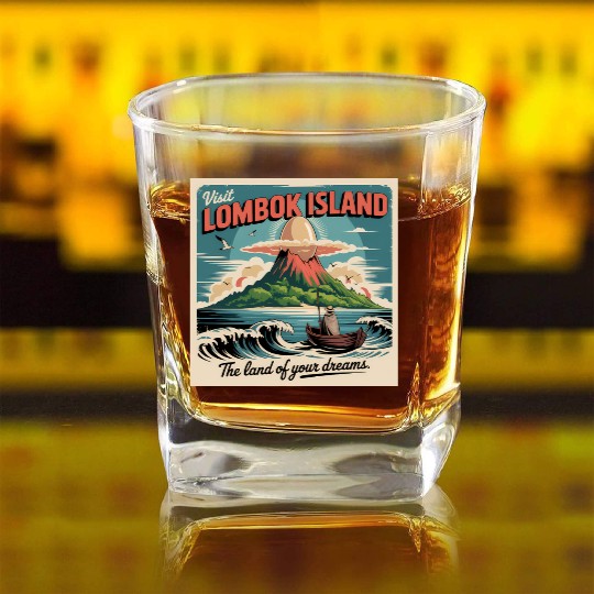 Lombok Island Travel Illustration Square Whiskey Glasses
