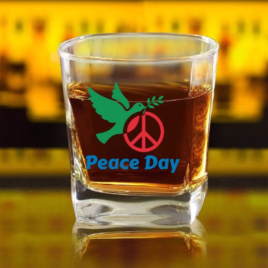 Peace Day Dove with Olive Branch Square Whiskey Glasses