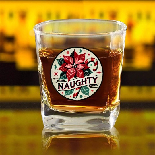 Festive Poinsettia Naughty Holiday Design Square Whiskey Glasses