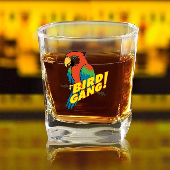 Bird Gang Parrot Cartoon Sticker | Tropical Funny  Square Whiskey Glasses