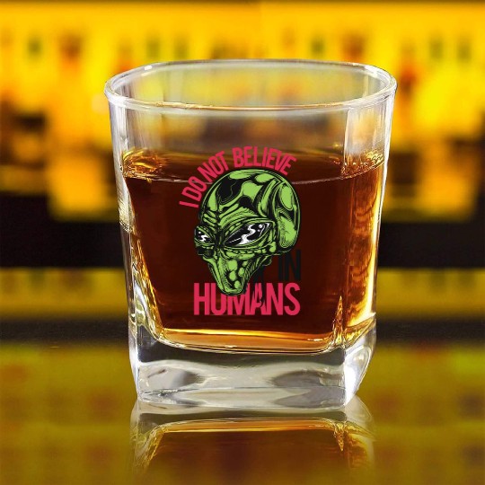 Alien Skull with Mind Control Square Whiskey Glasses