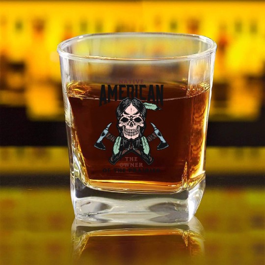 Native American Skull Warrior Design Square Whiskey Glasses