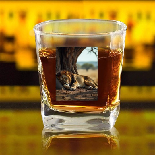 Serene African Lion Resting Scene Square Whiskey Glasses