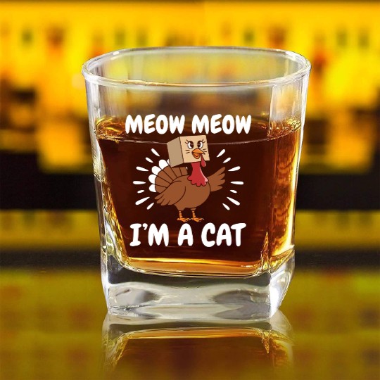 Turkey Square Whiskey Glasses Funny Thanksgiving Cat Lover Gift