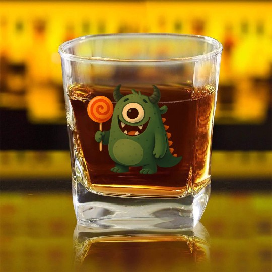 Whimsical Monster with Lollipop Square Whiskey Glasses