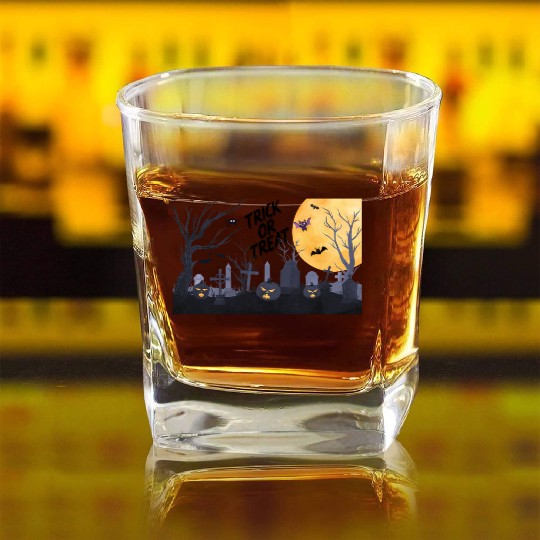 Trick-or-Treat Pumpkin Graveyard Square Whiskey Glasses