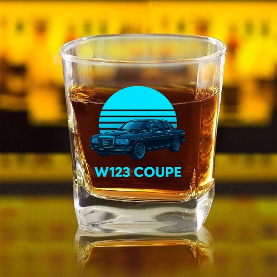 Black W123 Coupe – Neon Retro 80s Style Automotive Square Whiskey Glasses