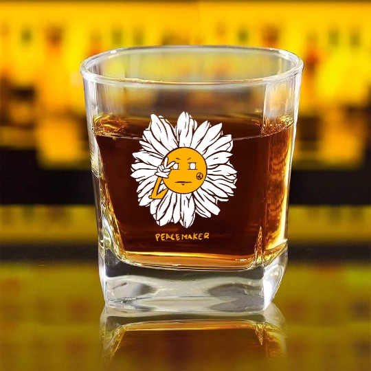 Peaceful Daisy Sunflowers Design Square Whiskey Glasses