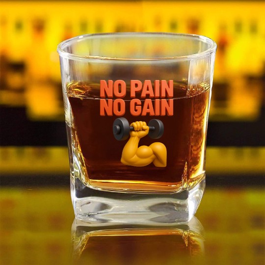 No Pain No Gain 3D Gym Motivation Design Square Whiskey Glasses