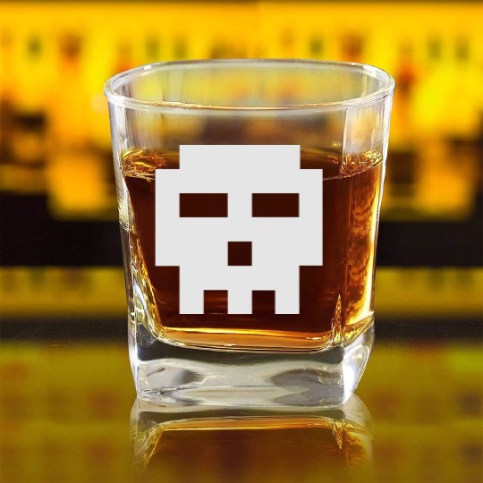 Scott Pilgrim 8-bit Skull Vector Square Whiskey Glasses