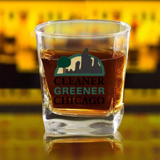 Cleaner Greener Chicago Square Whiskey Glasses
