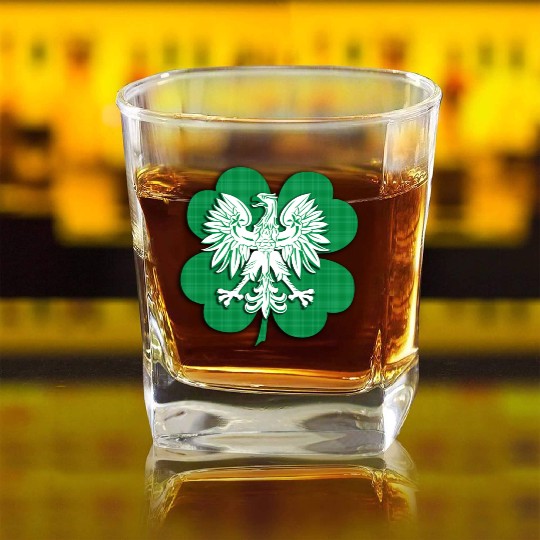 Irish Polish Heritage Eagle Shamrock Square Whiskey Glasses