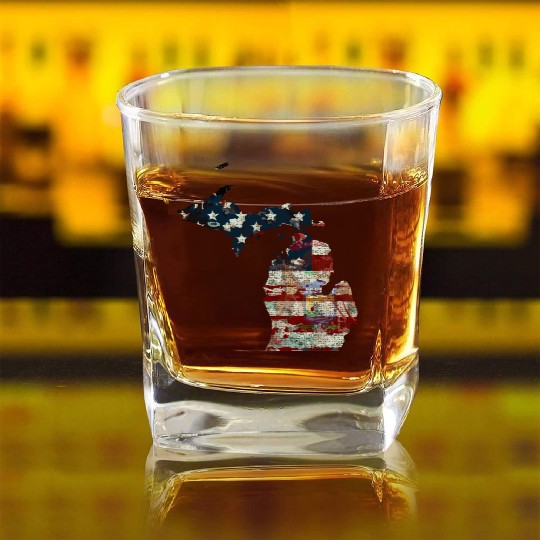 State And Country Michigan Patriot Flag State Tees Square Whiskey Glasses
