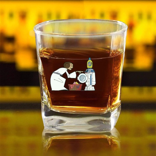 Funny Star Wars r2d2 and Leia comic Square Whiskey Glasses