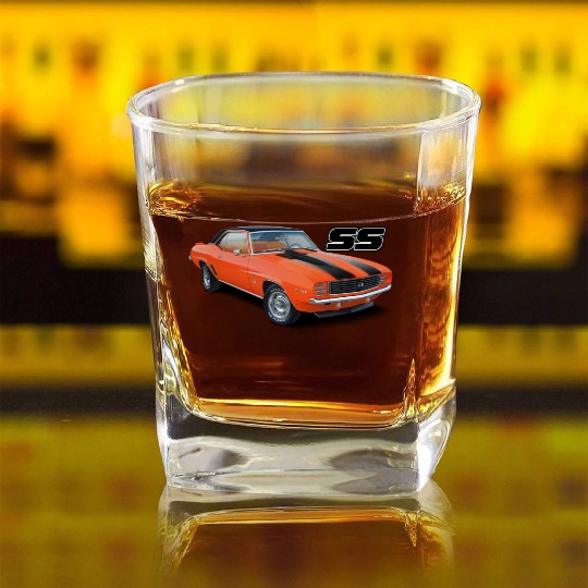 1969 Orange Camaro Square Whiskey Glasses