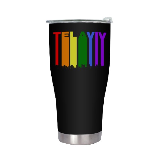 Tel Aviv Israel Skyline Rainbow LGBT Gay Pride Stainless Steel Tumblers