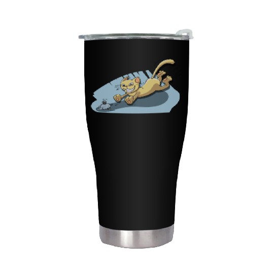 Cat Running After Rat - Tom and Jerry Illustration Stainless Steel Tumblers