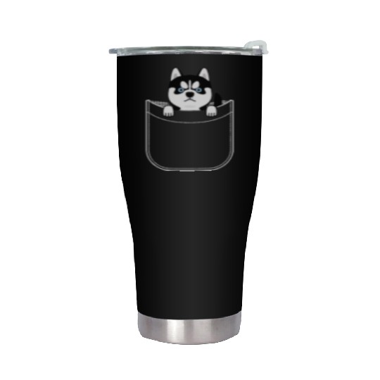Husky In Pocket Funny Cute Puppy Expression Stainless Steel Tumblers
