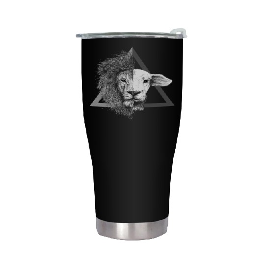 Christian,Bible Quote,Lion and Lamb Stainless Steel Tumblers