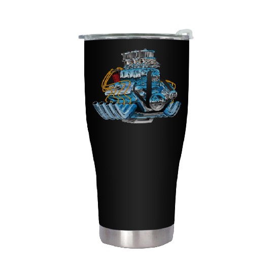 Hot Rod Race Car Dragster Engine Cartoon Stainless Steel Tumblers