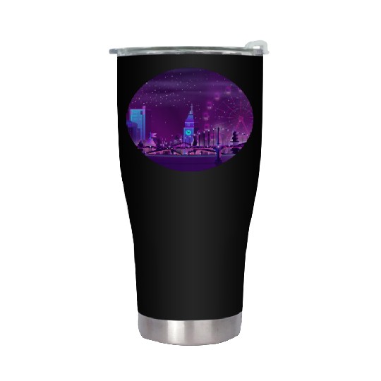 Synthwave Neon City: London Stainless Steel Tumblers
