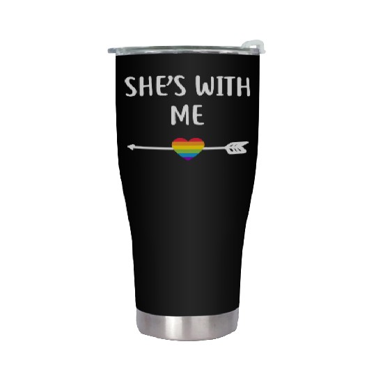 Lesbian Matching Couple Gifts She's With Me Set 2l Stainless Steel Tumblers