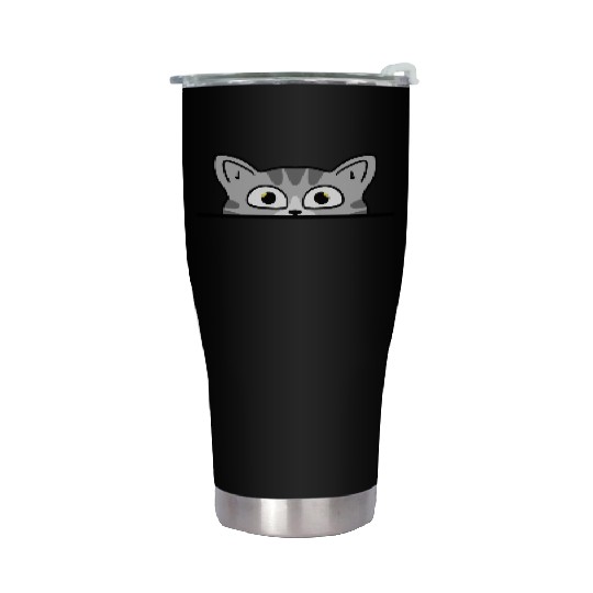 Cute funny curious grey cat peeking at you. Stainless Steel Tumblers