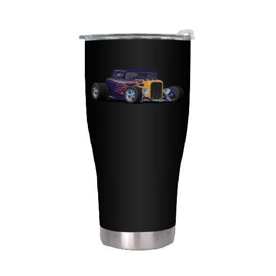 Vintage Hot Rod Car with Classic Flames Stainless Steel Tumblers