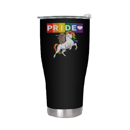 LGBT Gay Pride Wombat Riding Rainbow Unicorn Stainless Steel Tumblers