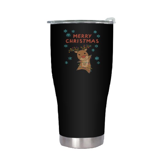 Merry Christmas Rudolph Red Nose Reindeer Snow Stainless Steel Tumblers