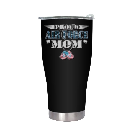 Proud Air Force Mom Us Flag Dog Tags Wings Militar Stainless Steel Tumblers