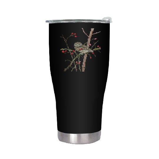 Little Owl On Rosehip - Garden Birds In Spring Stainless Steel Tumblers
