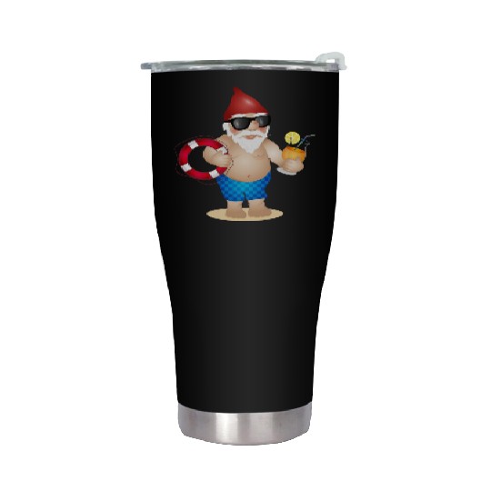 Garden gnome with swimming trunks and lifebuoy Stainless Steel Tumblers
