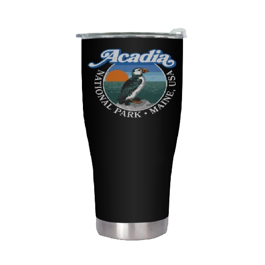 Retro Acadia National Park Vintage Maine Puffin Stainless Steel Tumblers