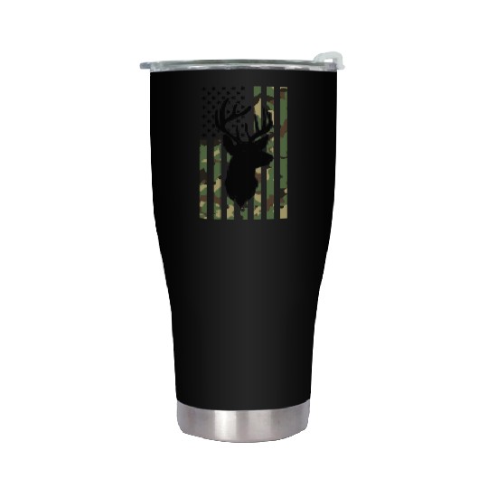 Camouflage American Flag Deer Hunting Stainless Steel Tumblers