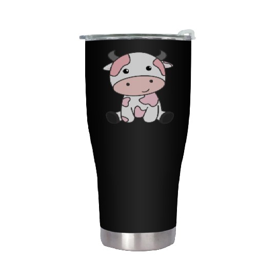 Strawberry Cow Cute Pink Strawberry Cow Kawaii Stainless Steel Tumblers