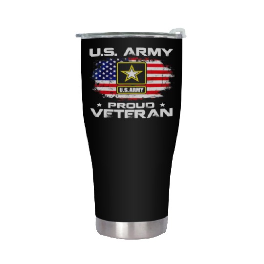 US Army Proud Veteran With American Flag Gift Stainless Steel Tumblers