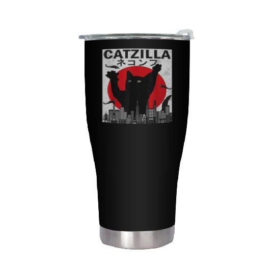 Vintage Catzilla Japanese Sunset Style Stainless Steel Tumblers