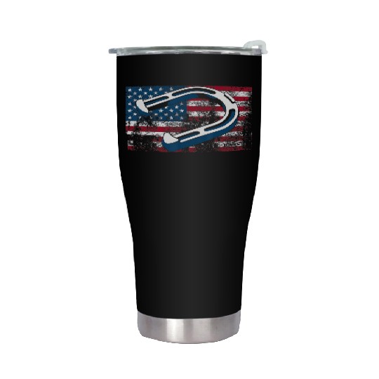 Cool Horseshoe Pitching USA Flag Funny US Pitcher Stainless Steel Tumblers
