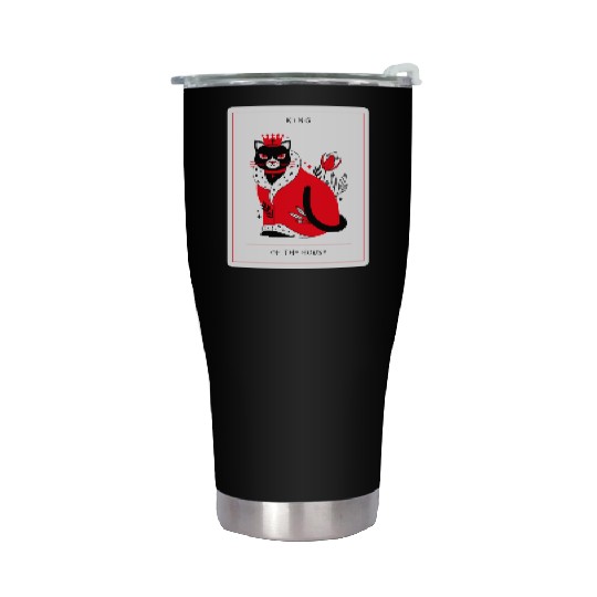 Pampered Black Cat, King of The House, Cat Owners Stainless Steel Tumblers