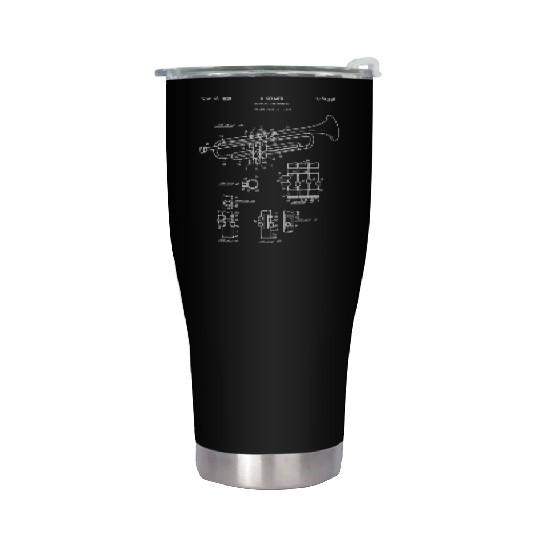 Trumpet Schematic Blueprint Jazz Trumpet Player Stainless Steel Tumblers