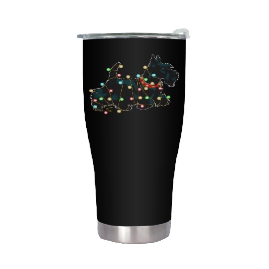 Christmas Lights Scottie Dog Lover Funny Xmas Gift Stainless Steel Tumblers