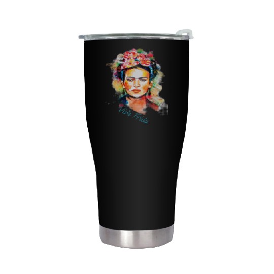 Frida Kahlo Viva Frida Bold And Beautiful Watercol Stainless Steel Tumblers