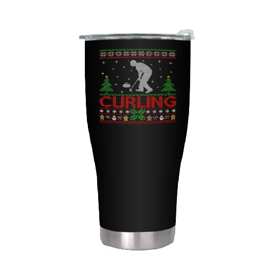 Curling Sports Lover Santa Ugly Curling Christmas Stainless Steel Tumblers