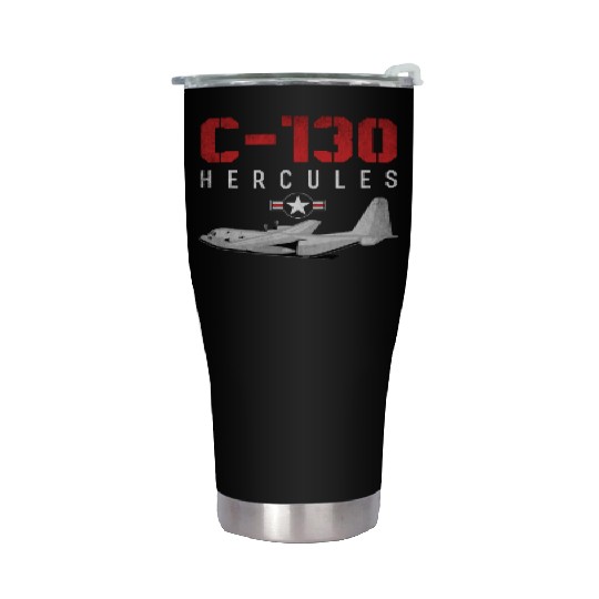 C 130 Hercules US Airborne Fighter Pilot Stainless Steel Tumblers