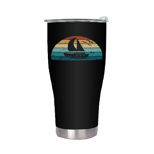 Retro Boating Sunset Vintage boat Sunrise Stainless Steel Tumblers