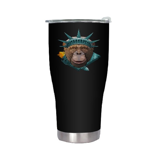 Statue Of Liberty Chimpanzee 4th Of July Animal US Stainless Steel Tumblers