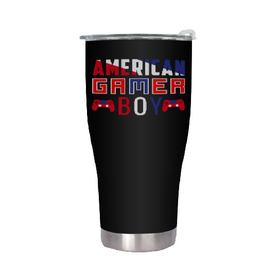 American gamer boy, Flag Video Game Boys Kids Teen Stainless Steel Tumblers
