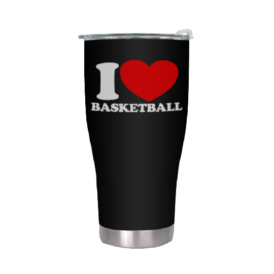 I Love Basketball Red Heart Hoop B-Ball Basketball Stainless Steel Tumblers