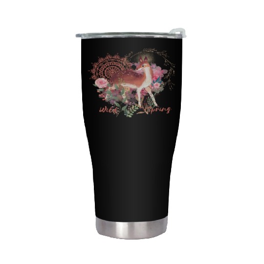 Sweet Deer In Wild Spring - 3 Stainless Steel Tumblers